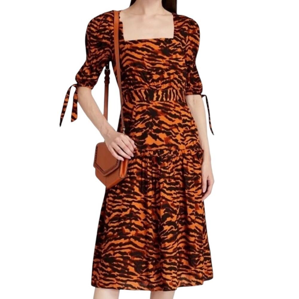 NEW Walter Baker Yosline Animal Print Square Neck Puff Sleeve Midi Dress 6
